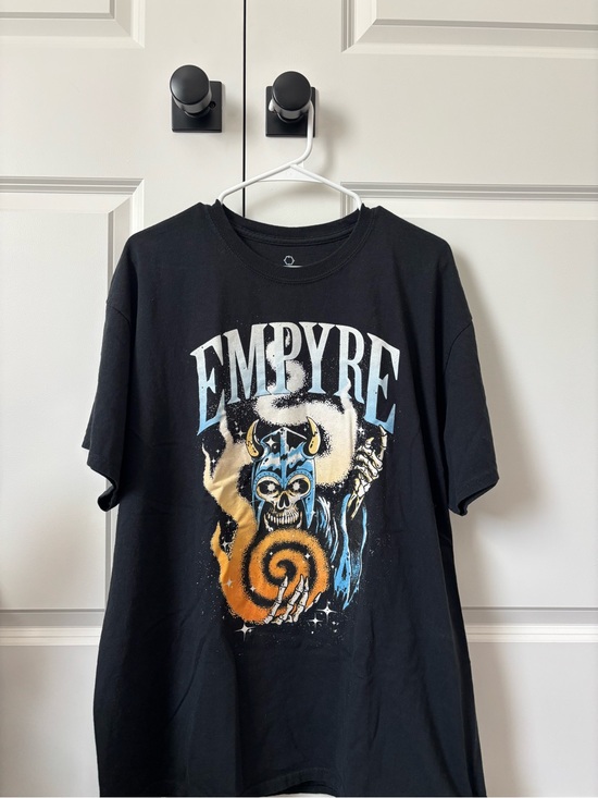 Empyre Other - Empyre Black Tee with Blue Skull and Orange Spiral Graphic